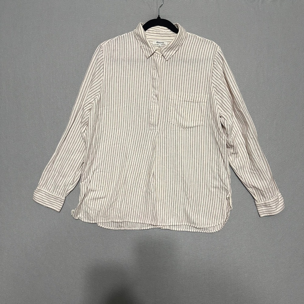 Madewell Women Striped Button Back Long Sleeve Shirt Cream Burgundy Size L